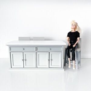 Barbie Integrity Doll Gray Kitchen Island 1:6 Scale 3 Matched Chairs 3D Printed